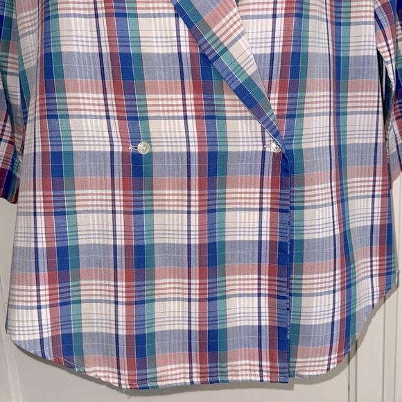 Vintage 80s/90s Foxcroft Multicolor Plaid Doublebreasted Shirt or Light Jacket - Picture 4 of 9